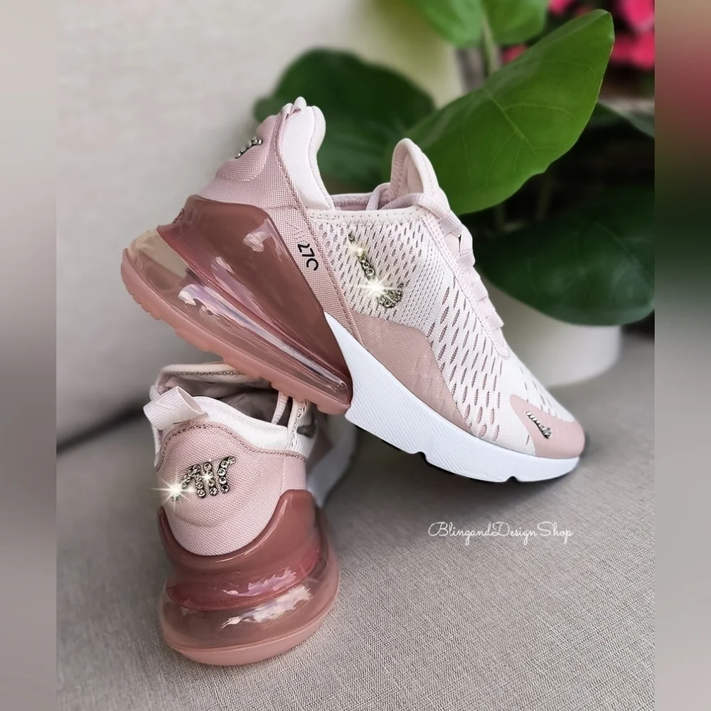 Bling Nike Women's Air Max 270 Pink Sneakers Shoes Customized with Crystals